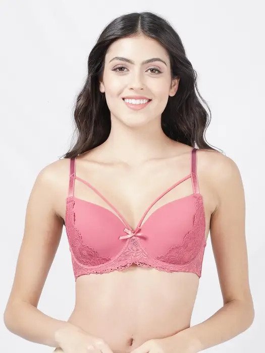 Rose Strappy Neckline Padded Wired Bra