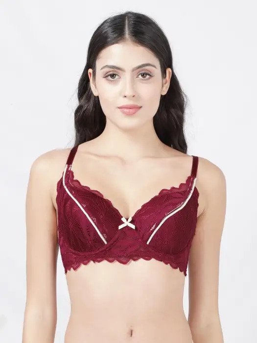 Red Seamed Padded Wired 3/4th Coverage Bra