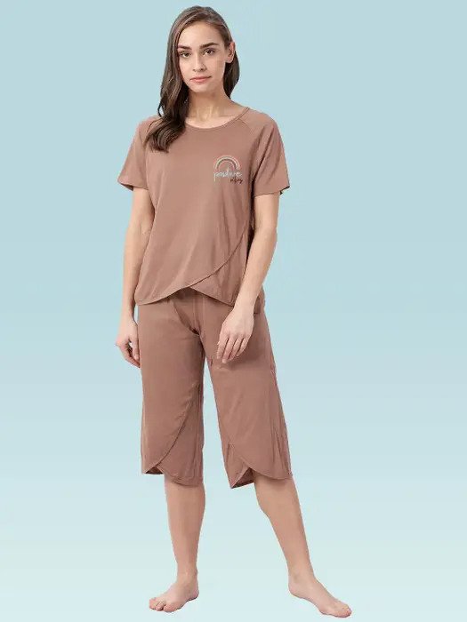 Brown Tulip Hem Nightwear Capri Set