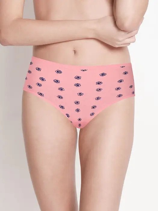 Salmon Peach Paw Print Cotton Hipster Panty